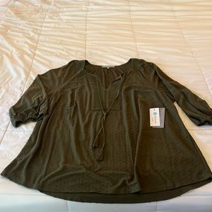 Daniel Rainn Austen 3/4 Sleeve Tassel Blouse in Green| Women's Plus Size 2X